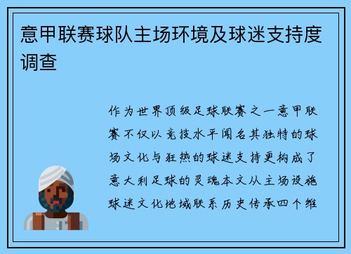 意甲联赛球队主场环境及球迷支持度调查